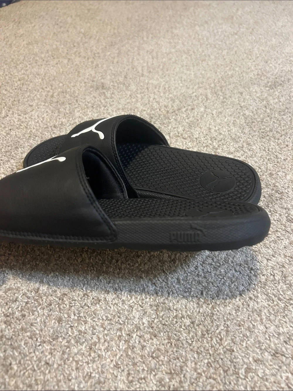 Puma Black Slides with White Puma Logo